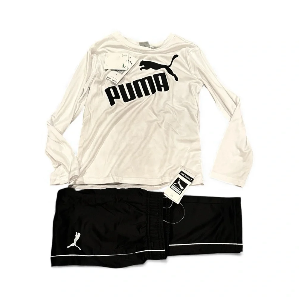 Puma Boys Two Piece Kids Set White Black - Picture 2 of 8